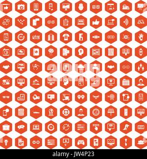 100 interface icons hexagon orange Stock Vector