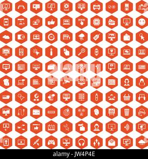 100 internet icons hexagon orange Stock Vector