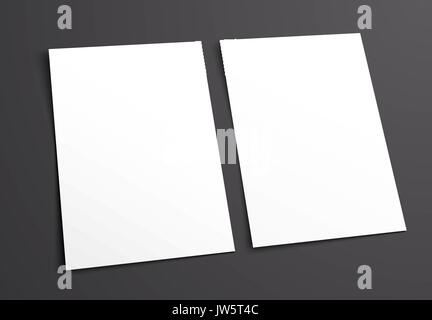 Template of white flyers in A4 format. Mockup blank on a black background. Vector illustration Stock Vector