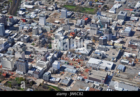 Christchurch, New Zealand - September 21, 2011: Aerial view of Christchurch reveals the extent and progress of building demolitions in the central cit Stock Photo