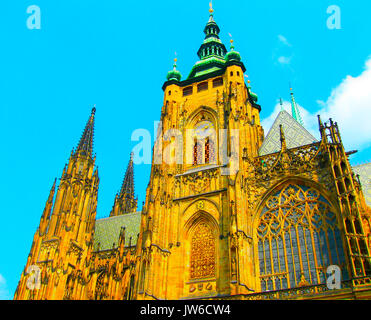The Cathedral of Saints Vitus, Wenceslaus and Adalbert, a gothic Roman Catholic  in Prague. Stock Photo