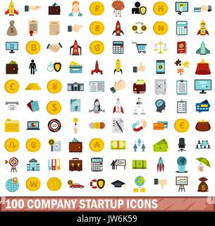 100 company startup icons set, flat style Stock Vector