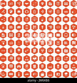 100 IT business icons hexagon orange Stock Vector