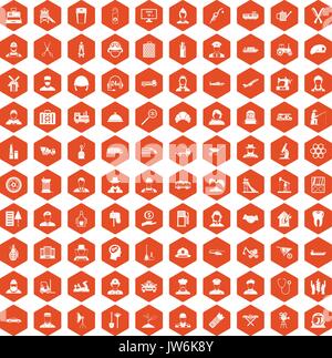 100 job icons hexagon orange Stock Vector