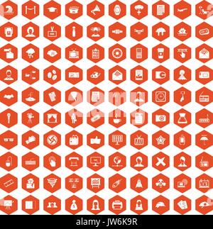 100 journalist icons hexagon orange Stock Vector