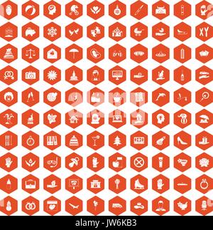 100 joy icons hexagon orange Stock Vector