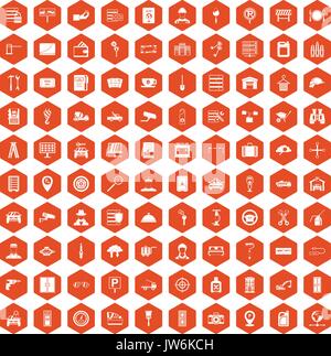 100 keys icons hexagon orange Stock Vector