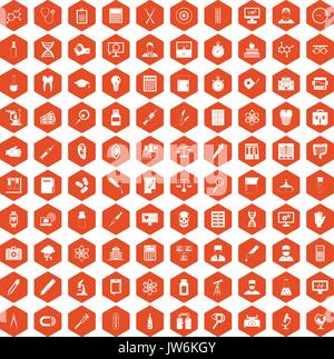 100 lab icons hexagon orange Stock Vector
