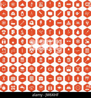 100 laboratory icons hexagon orange Stock Vector