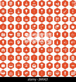 100 lamp icons hexagon orange Stock Vector