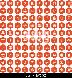 100 landscape icons hexagon orange Stock Vector