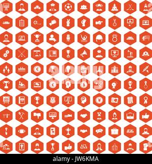 100 leadership icons hexagon orange Stock Vector