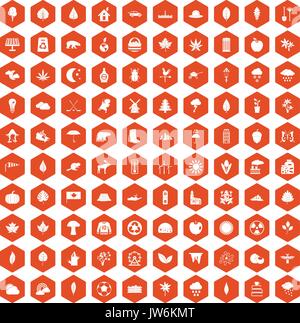 100 leaf icons hexagon orange Stock Vector