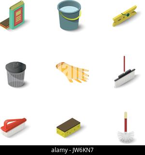 Cleaning equipment icons set, isometric style Stock Vector