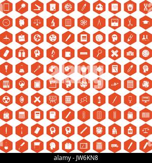 100 learning icons hexagon orange Stock Vector