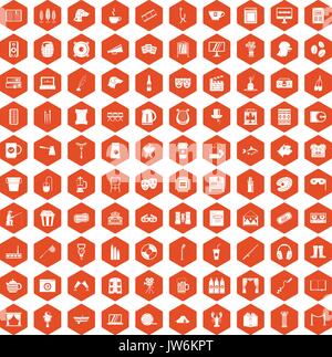 100 leisure icons hexagon orange Stock Vector