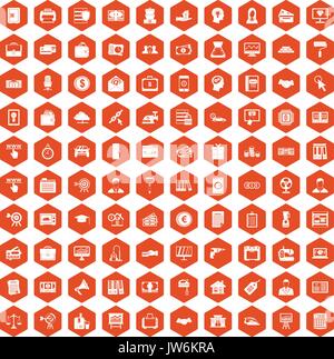 100 lending icons hexagon orange Stock Vector