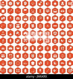 100 libra icons hexagon orange Stock Vector