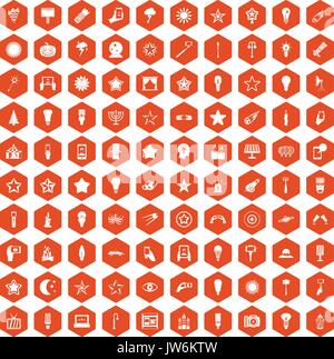 100 light icons hexagon orange Stock Vector