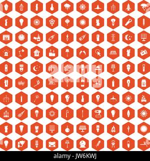 100 light source icons hexagon orange Stock Vector