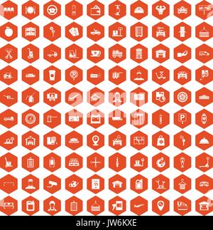 100 loader icons hexagon orange Stock Vector