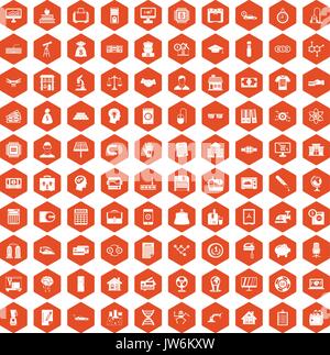 100 loans icons hexagon orange Stock Vector