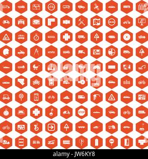 100 location icons hexagon orange Stock Vector