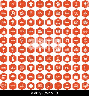 100 logistics icons hexagon orange Stock Vector