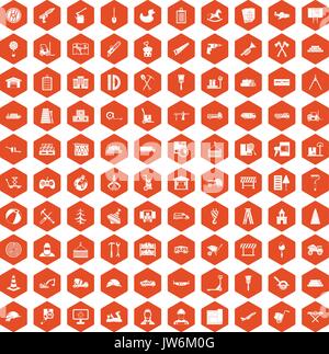100 lorry icons hexagon orange Stock Vector