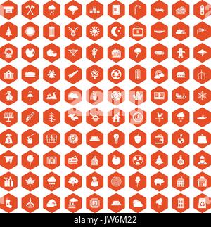 100 lumberjack icons hexagon orange Stock Vector