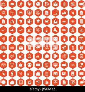 100 mail icons hexagon orange Stock Vector
