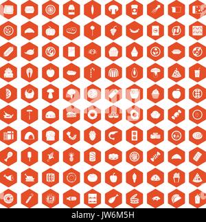 100 meal icons hexagon orange Stock Vector