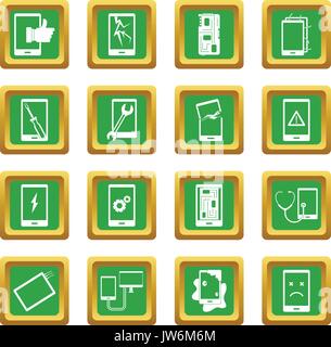 Device repair symbols icons set green Stock Vector