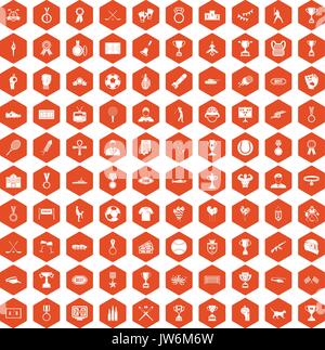 100 medal icons hexagon orange Stock Vector