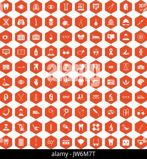 100 medical icons hexagon orange Stock Vector
