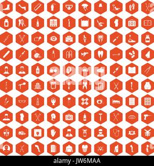 100 medical care icons hexagon orange Stock Vector