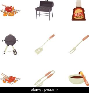 Grill outdoor kitchen icons. Family bbq, summer picnic symbols. Meat ...