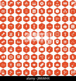 100 meeting icons hexagon orange Stock Vector