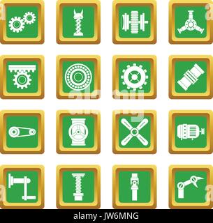 Techno mechanisms kit icons set green Stock Vector