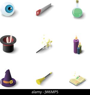 Magic equipment icons set, isometric style Stock Vector