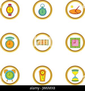 Different clock icons set, cartoon style Stock Vector