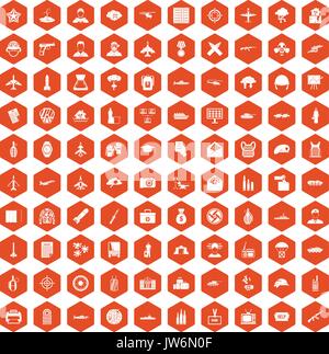 100 military journalist icons hexagon orange Stock Vector