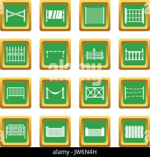 Fencing icons set green Stock Vector