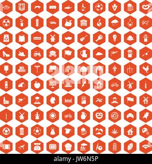 100 mill icons hexagon orange Stock Vector