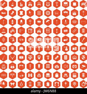 100 mirror icons hexagon orange Stock Vector