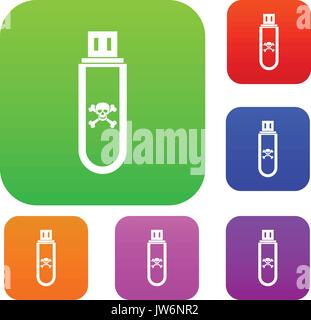 Infected USB flash drive set collection Stock Vector