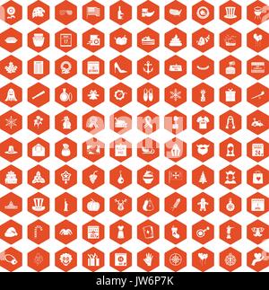 100 national holiday icons hexagon orange Stock Vector