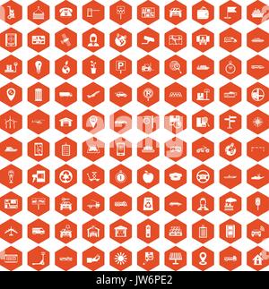 100 navigation icons hexagon orange Stock Vector