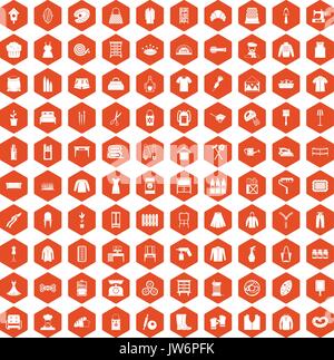100 needlework icons hexagon orange Stock Vector
