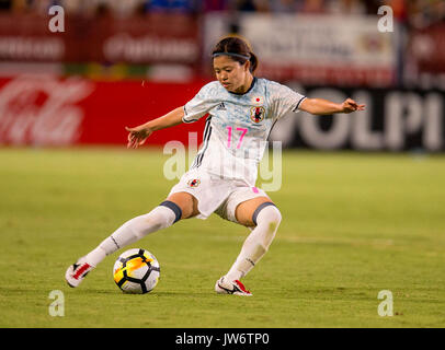 August 03, 2017 Carson, CA.. .Japan midfielder (17) Yui Hasegawa puts a shot on goal during a Tournament of Nations women's game between the United States of America vs Japan on Thursday, August 03, 2017 at the StubHub Center, in Carson, CA. The U.S. defeated Japan 3-0. (Mandatory Credit: Juan Lainez / MarinMedia.org / Cal Sport Media) (Complete photographer, and credit required) Stock Photo